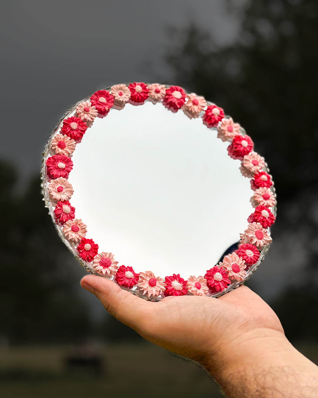 Cherry Kiss - Mini Floral Mirror (8x8 inches)