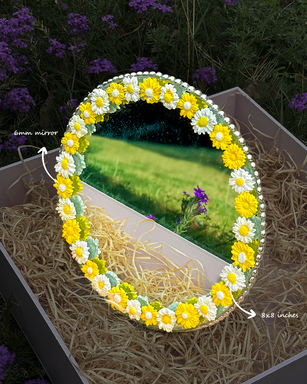 Daisy Day - Mini Floral Mirror (8x8 inches)