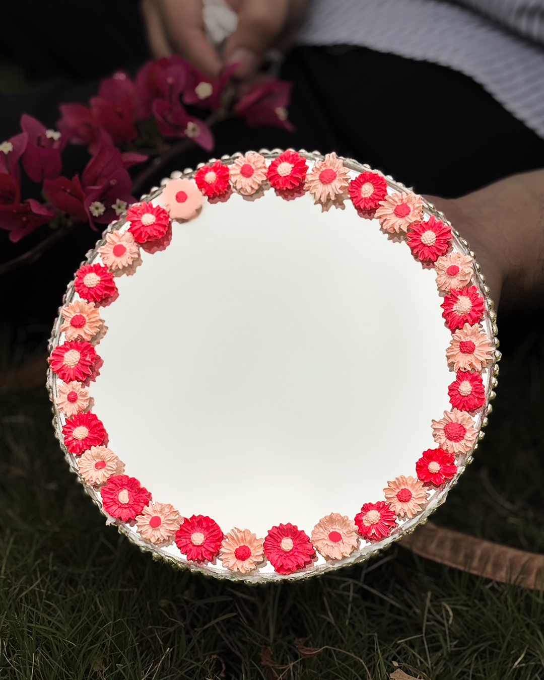 Cherry Kiss - Mini Floral Mirror (8x8 inches)