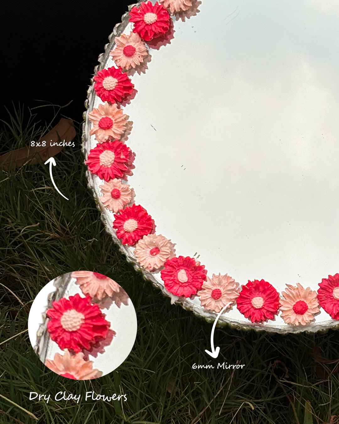 Cherry Kiss - Mini Floral Mirror (8x8 inches)