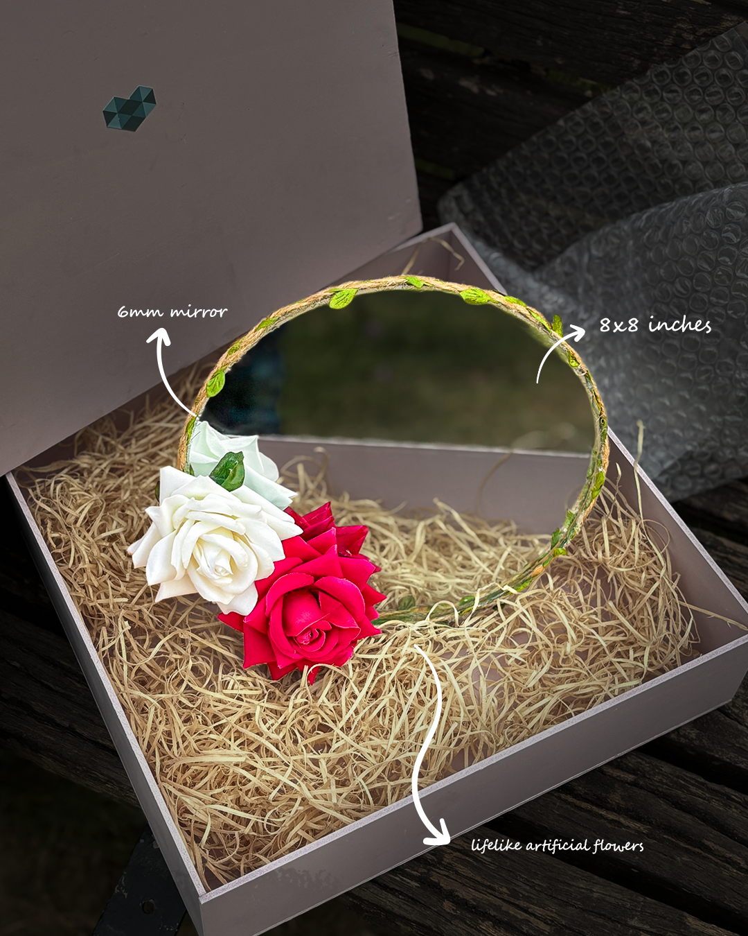 Gentle Rose - Mini Floral Mirror (8x8inches)