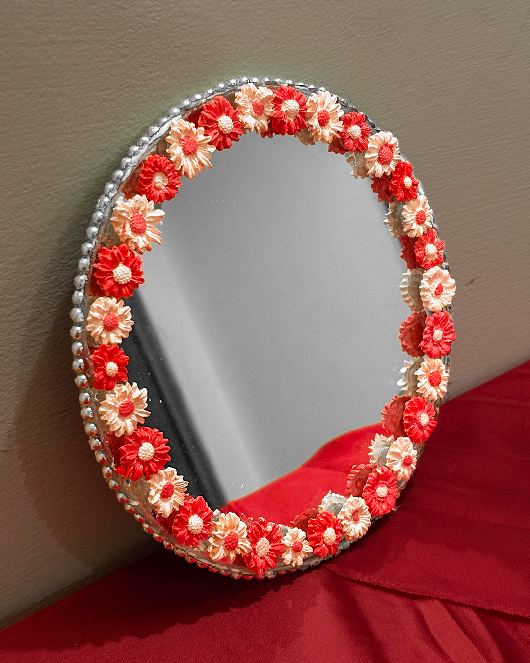 Cherry Kiss - Mini Floral Mirror (8x8 inches)