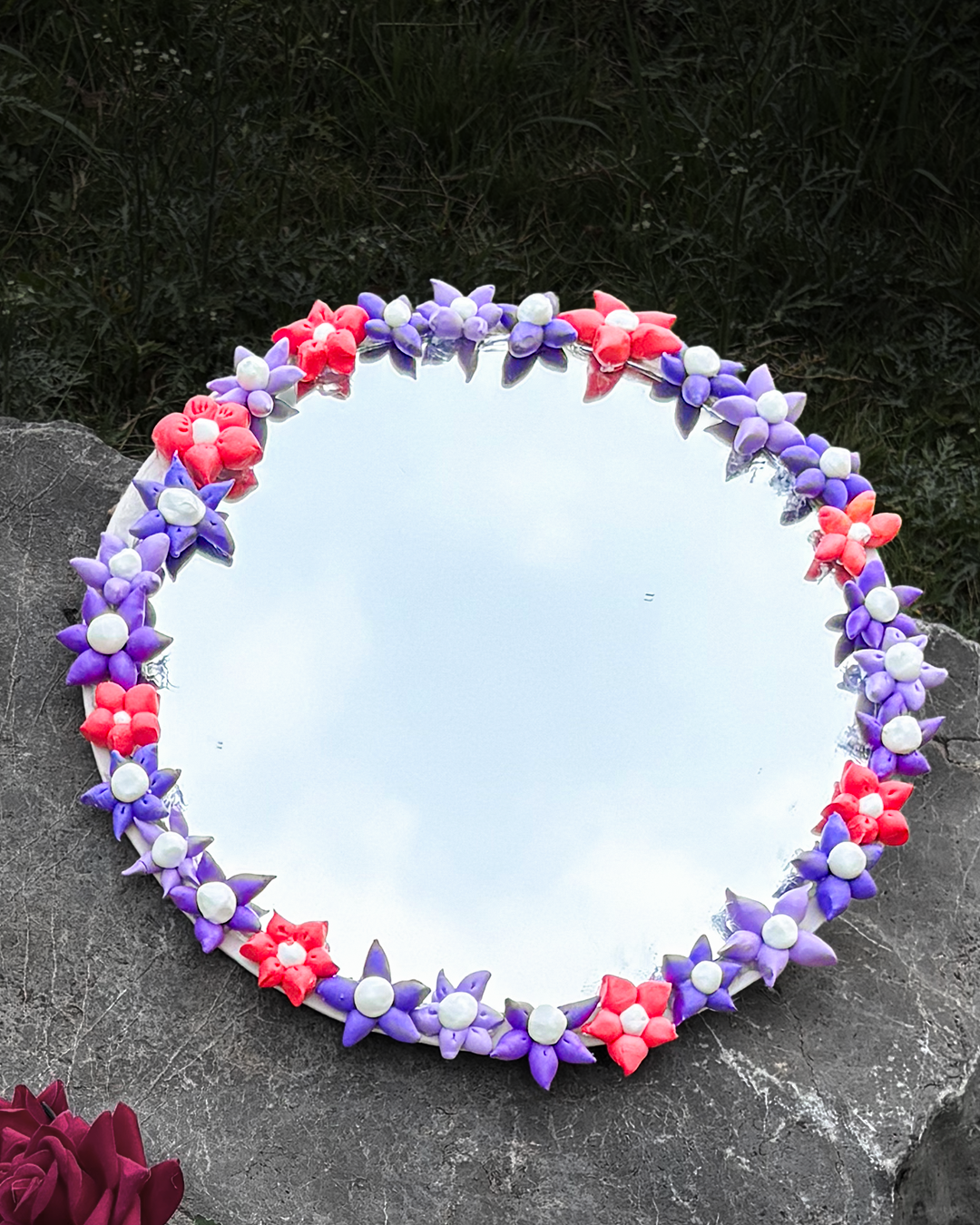 Floral Mirror - Midnight Bloom (10x10 inch)