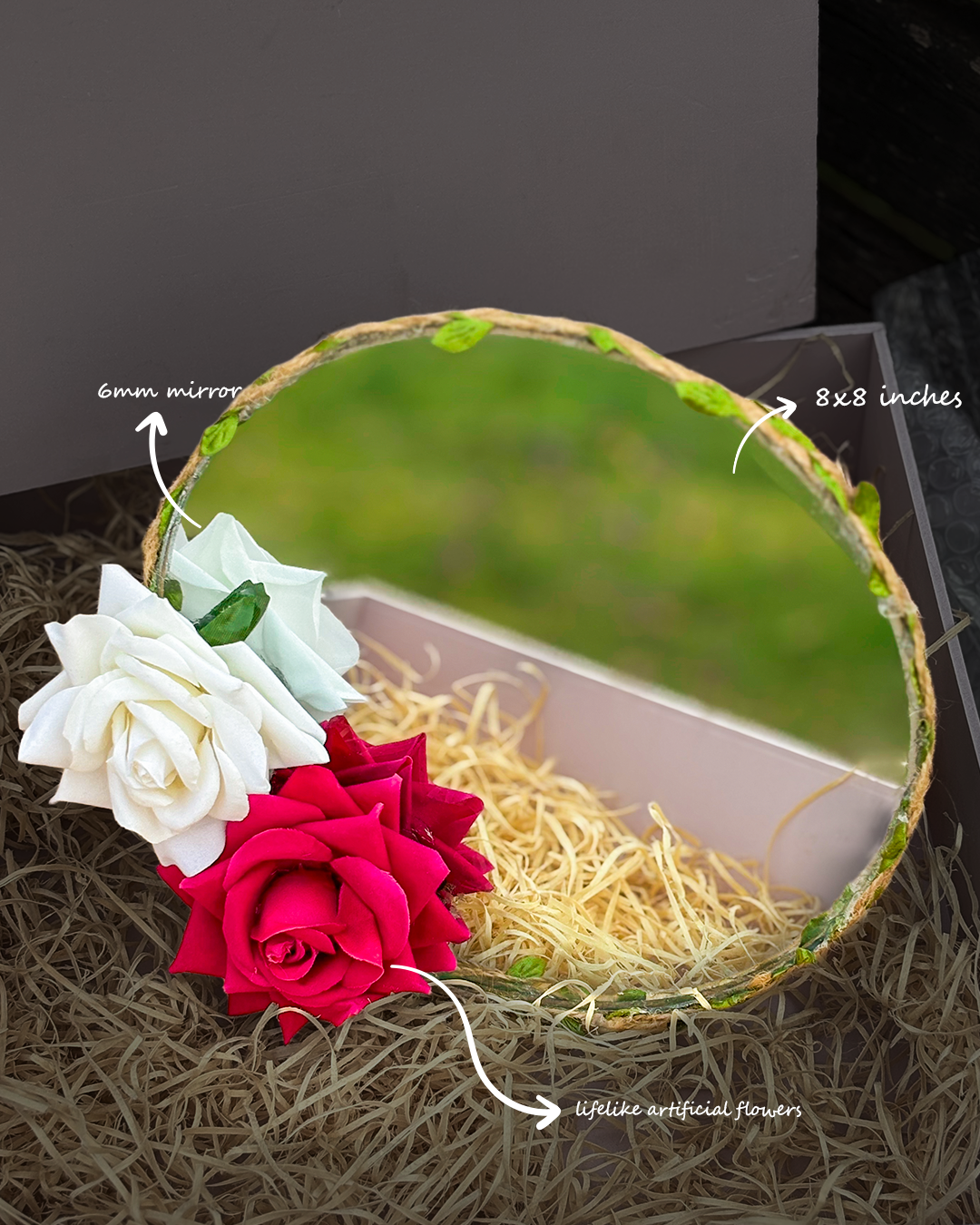 Gentle Rose - Mini Floral Mirror (8x8inches)