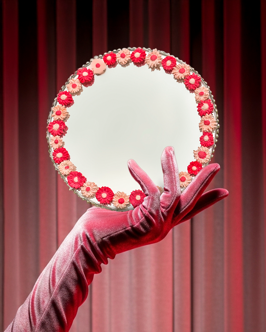Cherry Kiss - Mini Floral Mirror (8x8 inches)