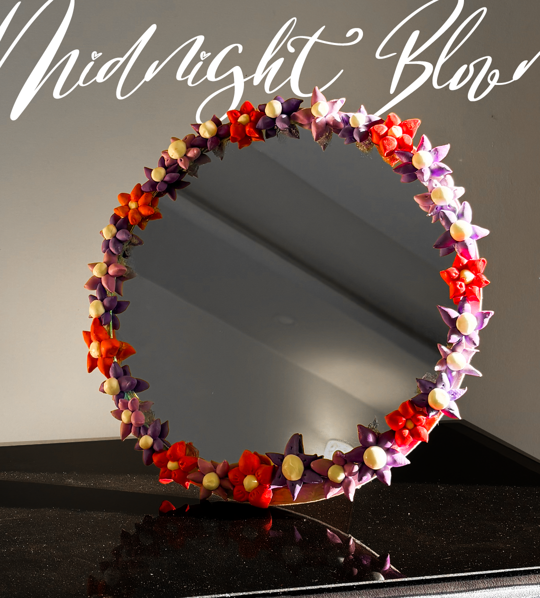 Floral Mirror - Midnight Bloom (10x10 inch)