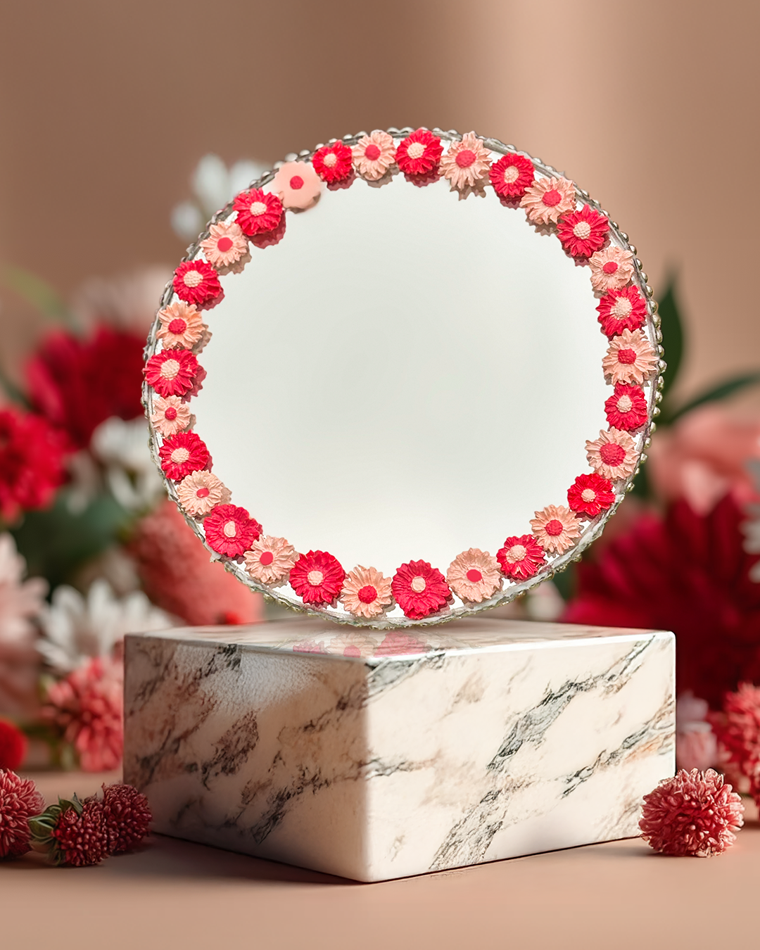 Cherry Kiss - Mini Floral Mirror (8x8 inches)
