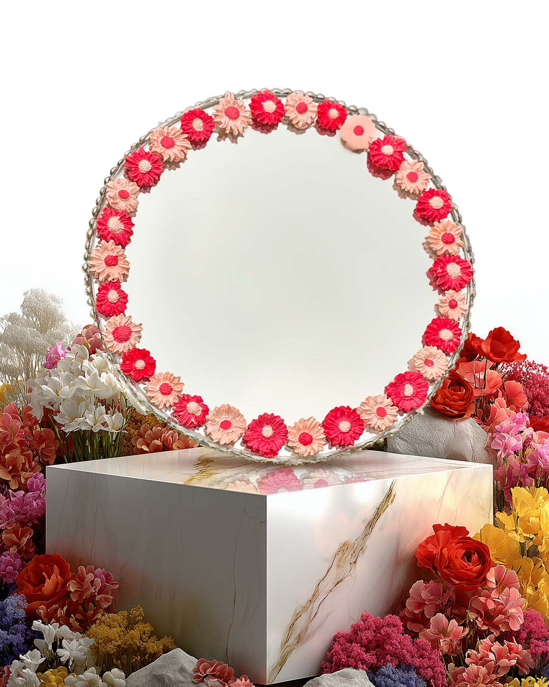 Cherry Kiss - Mini Floral Mirror (8x8 inches)