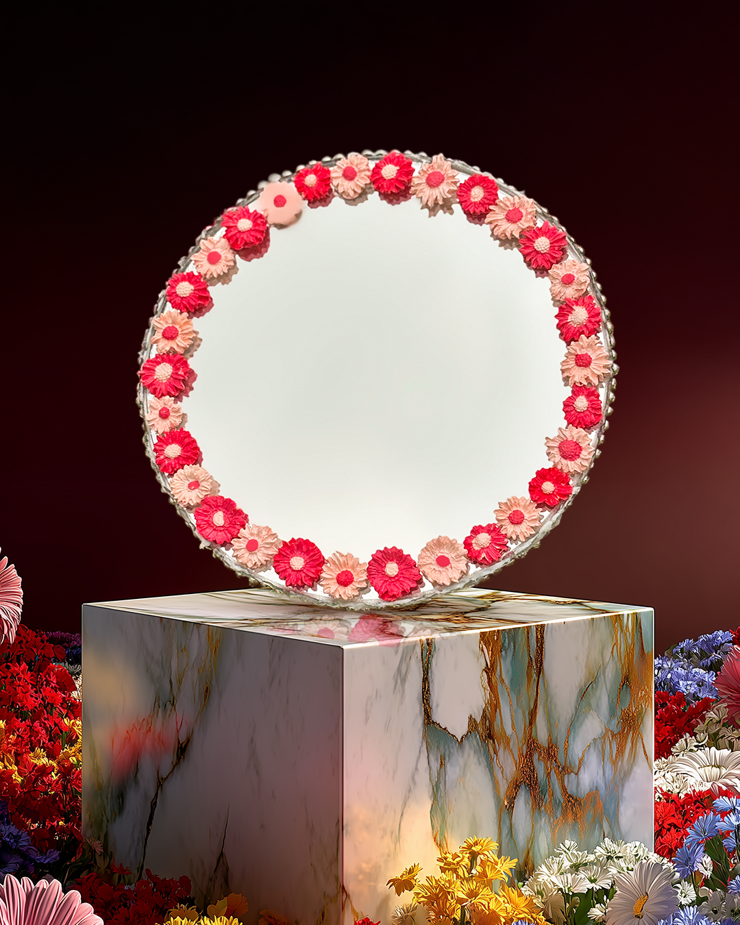 Cherry Kiss - Mini Floral Mirror (8x8 inches)