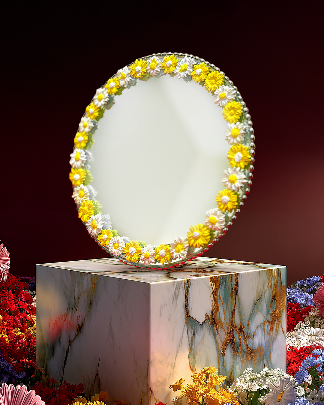 Daisy Day - Mini Floral Mirror (8x8 inches)