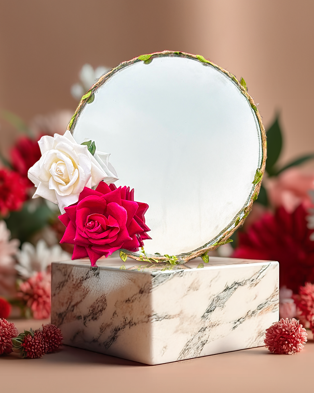 Gentle Rose - Mini Floral Mirror (8x8inches)