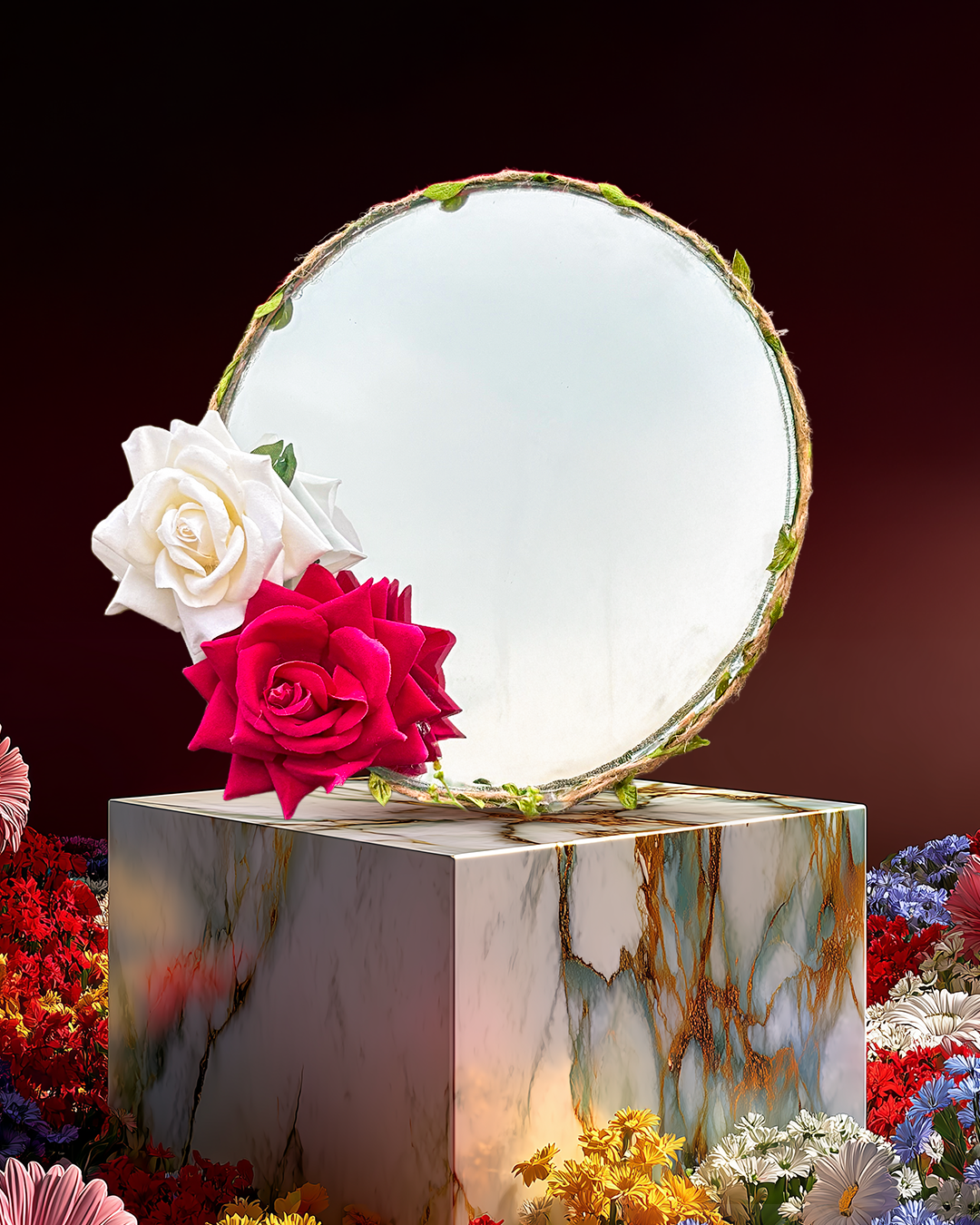 Gentle Rose - Mini Floral Mirror (8x8inches)