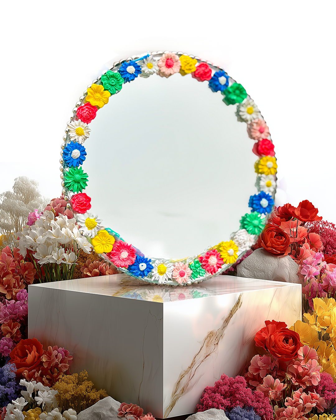 Heart of Flowers - Mini Floral Mirror (8x8 inches)