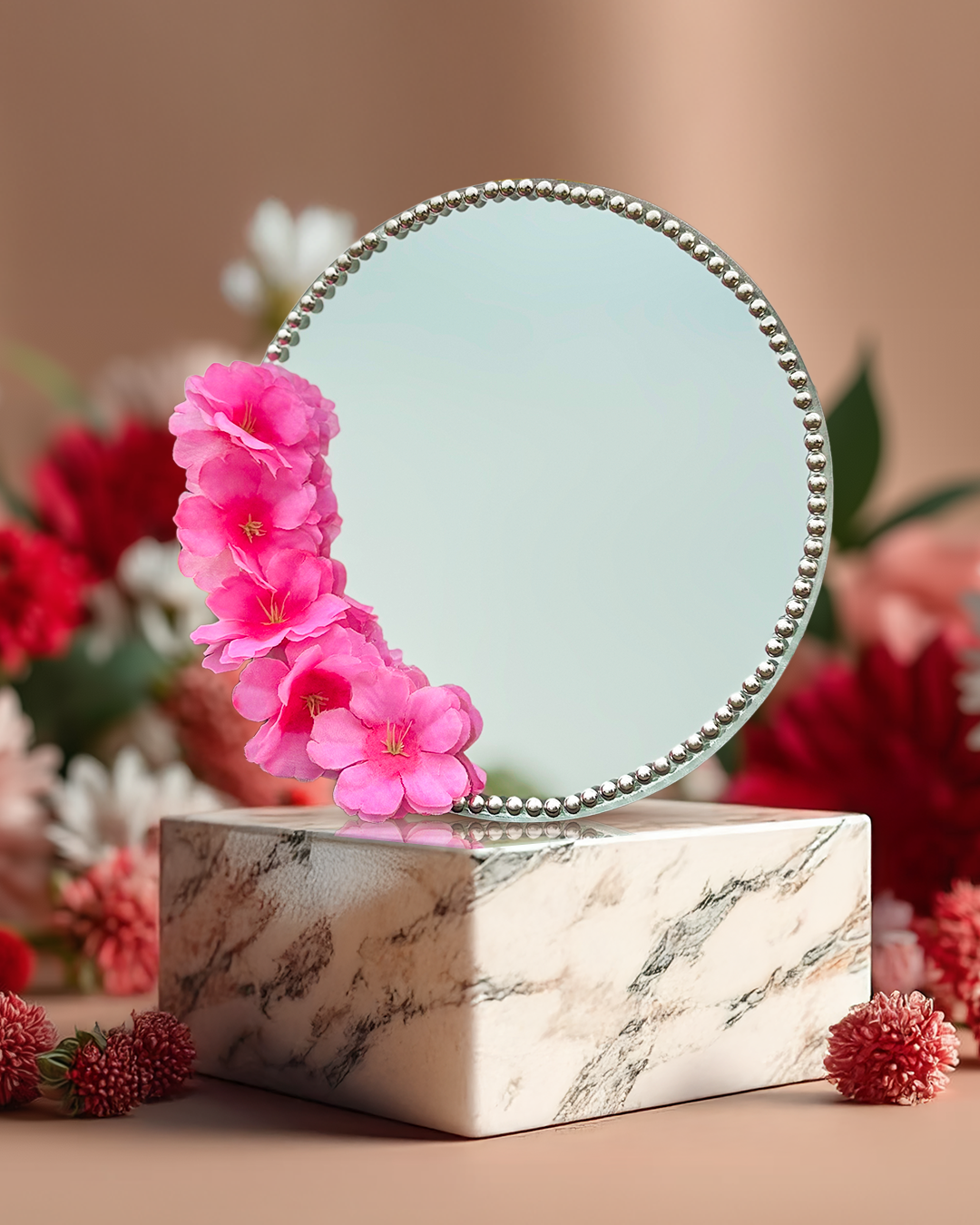 Sakura Glow - Mini Floral Mirror (8x8 inches)