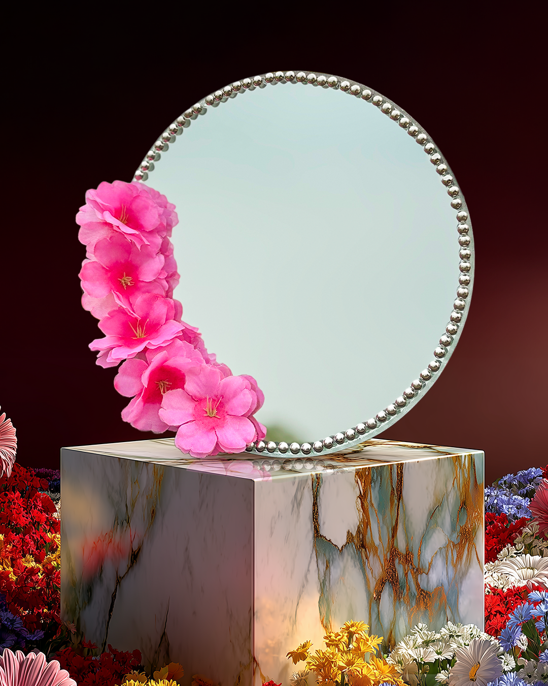 Sakura Glow - Mini Floral Mirror (8x8 inches)