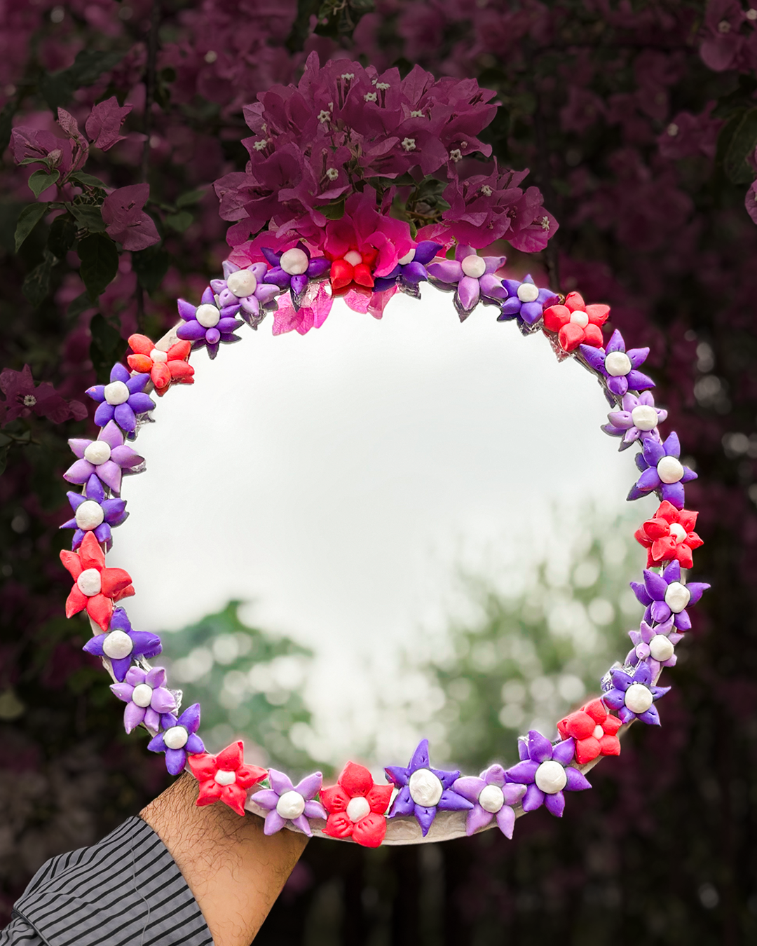 Floral Mirror - Midnight Bloom (10x10 inch)