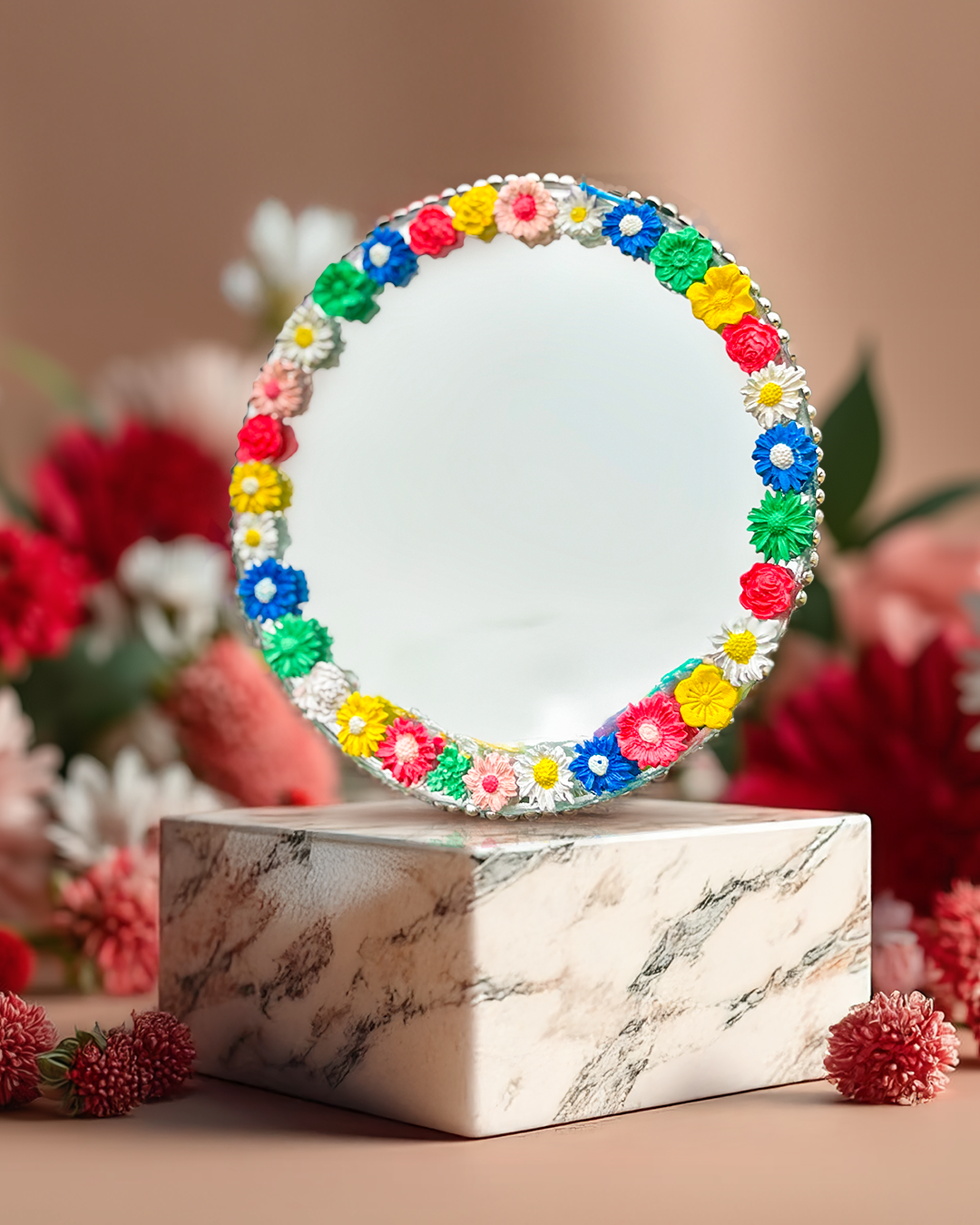 Heart of Flowers - Mini Floral Mirror (8x8 inches)